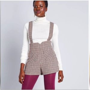 NWT Modcloth plaid pinafore suspender shorts